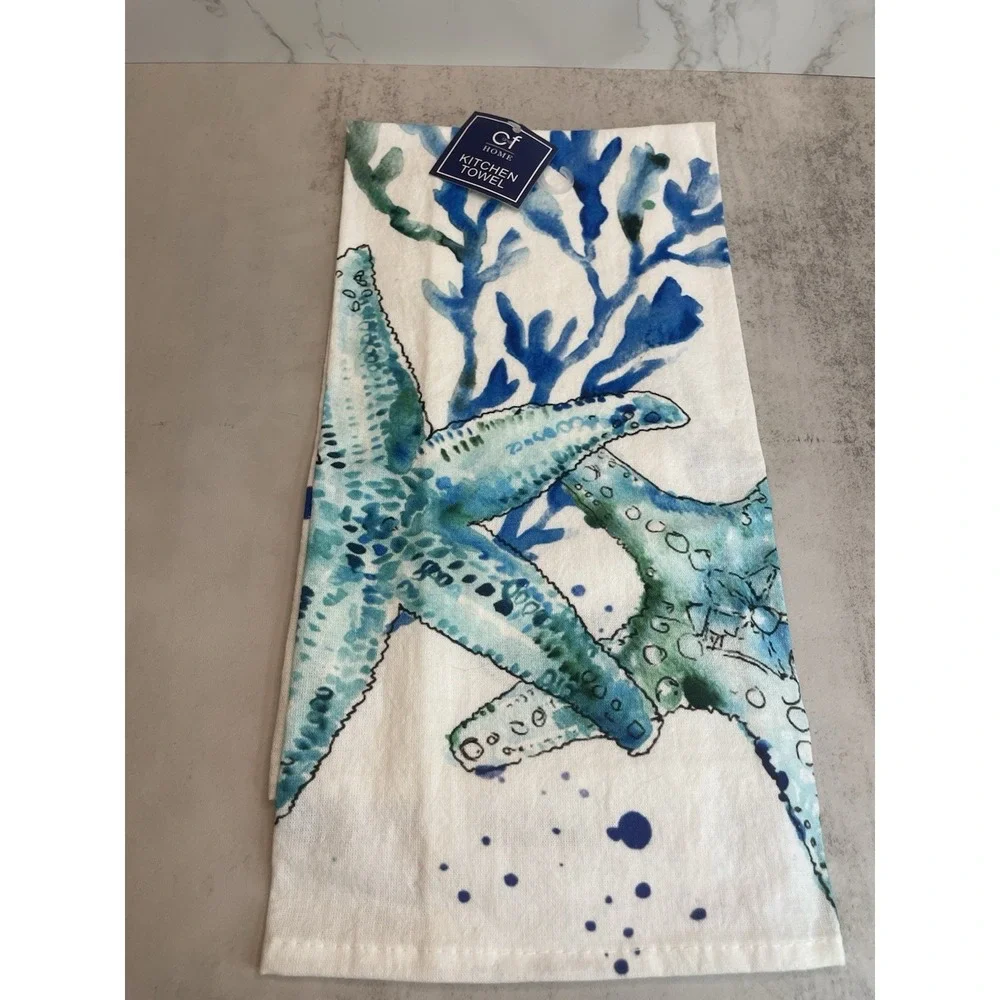C And F Home Starfish Printed Flour Sack Kitchen Dish Towel Nwt